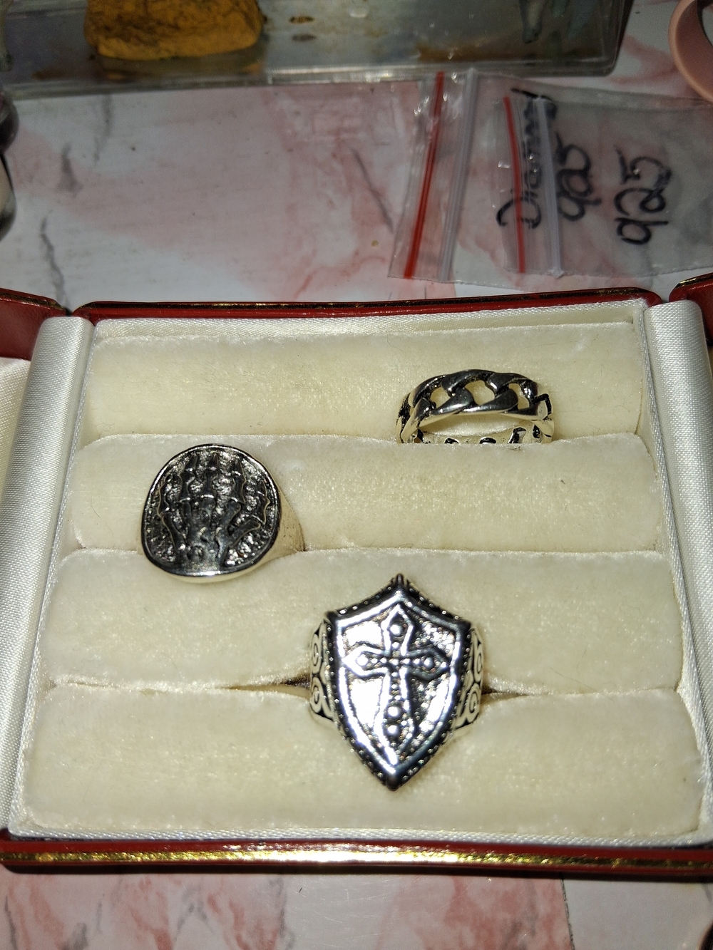 Men's Silver-Tone Shield Cross Signet Ring - Classic Statement